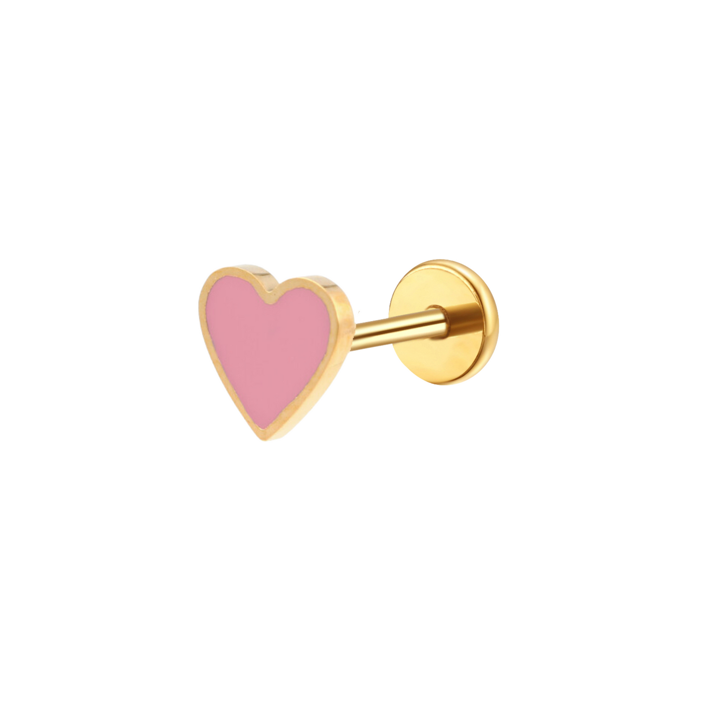 Pink Heart Enamel Flat Back Stud