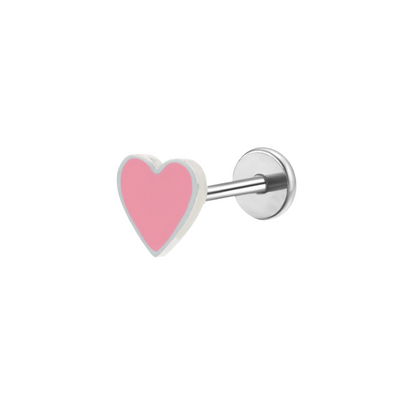 Pink Heart Enamel Flat Back Stud