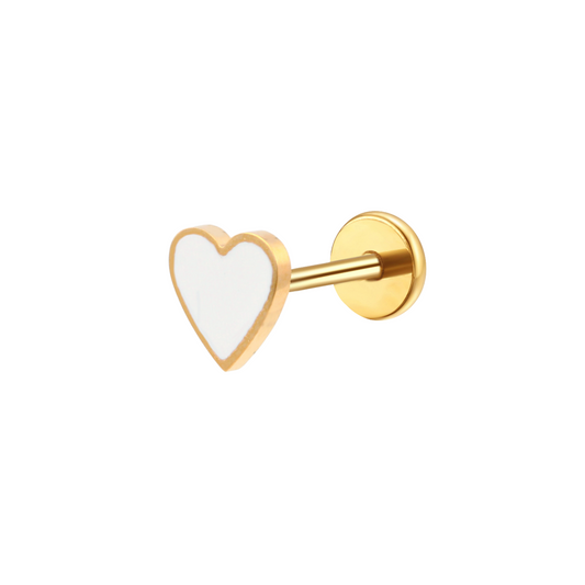 White Heart Enamel Flat Back Stud