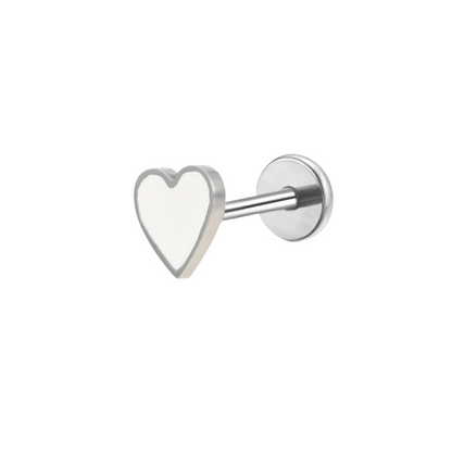 White Heart Enamel Flat Back Stud