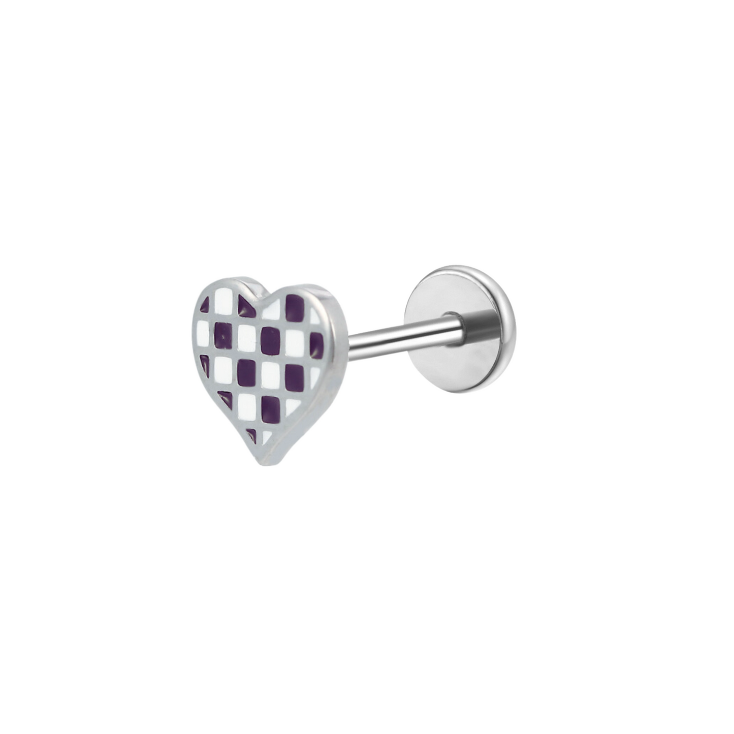 Checkered Heart Enamel Flat Back Stud