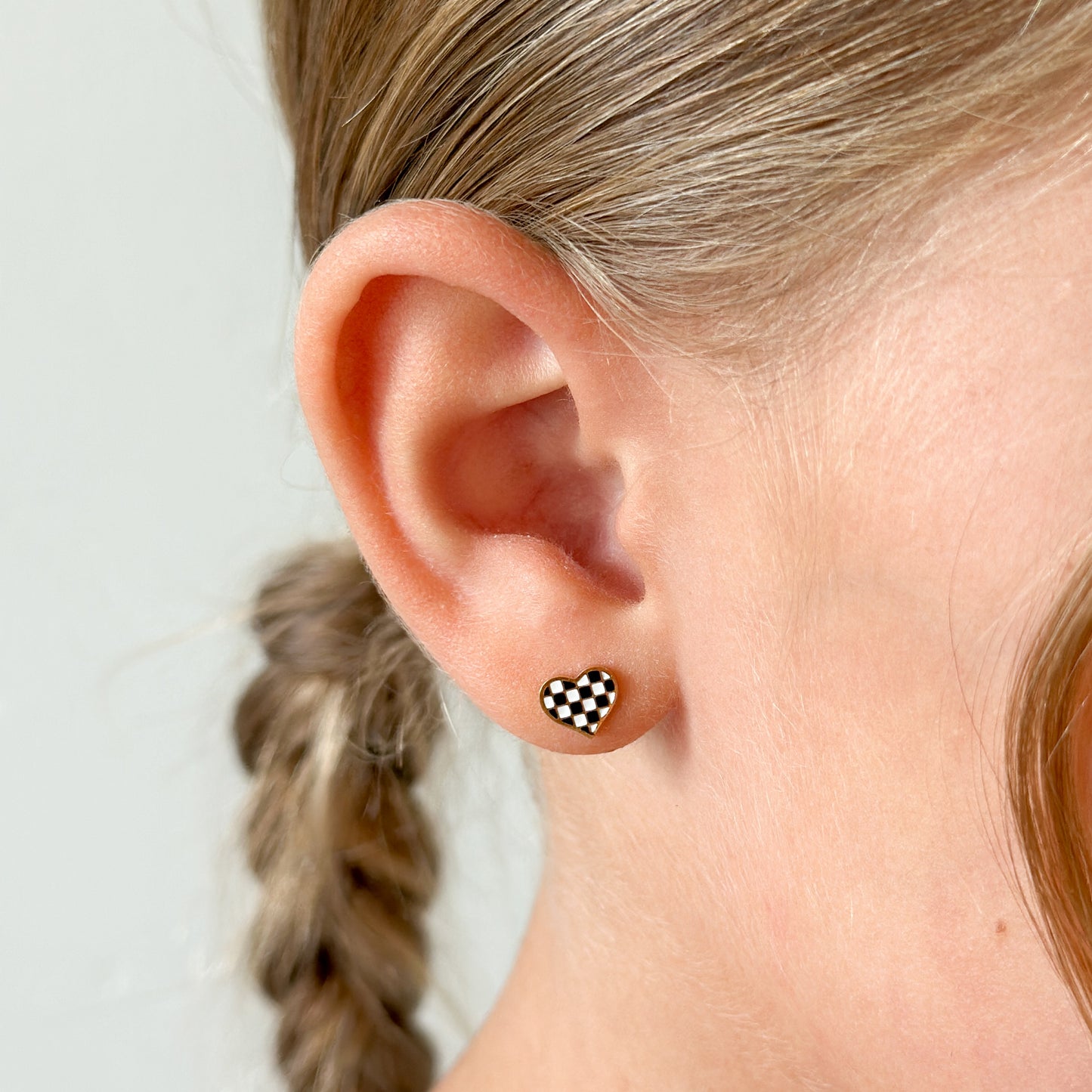 Checkered Heart Enamel Flat Back Stud