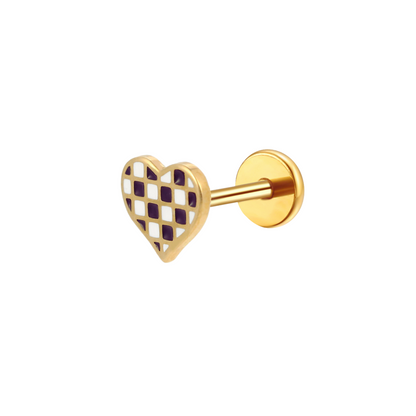 Checkered Heart Enamel Flat Back Stud