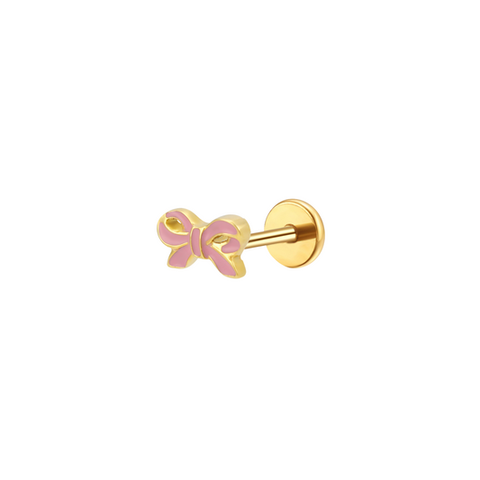 Pink Bow Enamel Flat Back Stud