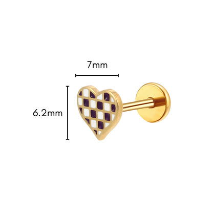 Checkered Heart Enamel Flat Back Stud