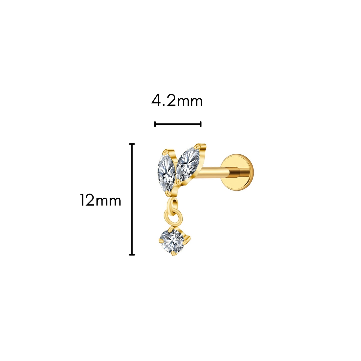 Double Marquise Dangle Flat Back Stud