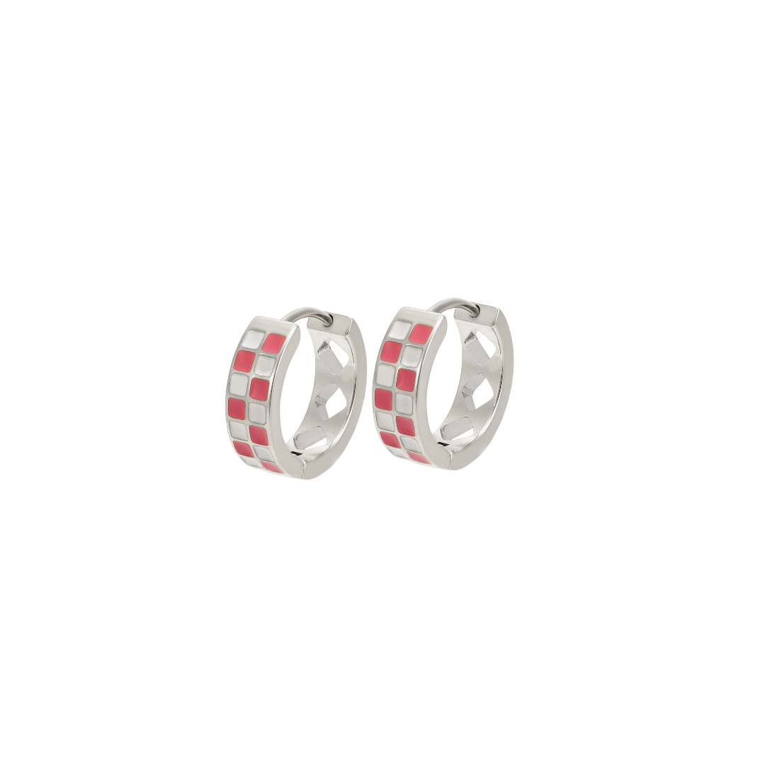 Pink Checkered Titanium Clicker Hoops