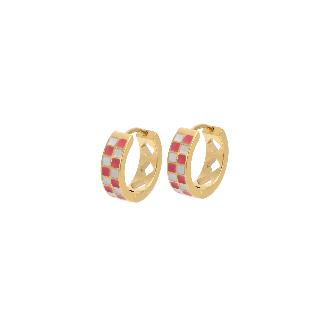 Pink Checkered Titanium Clicker Hoops