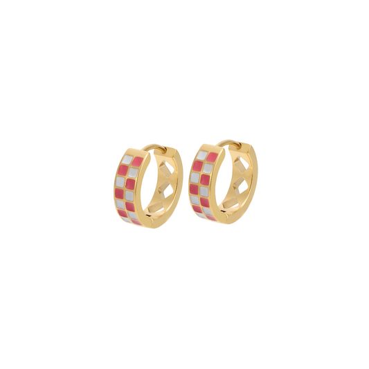 Pink Checkered Titanium Clicker Hoops