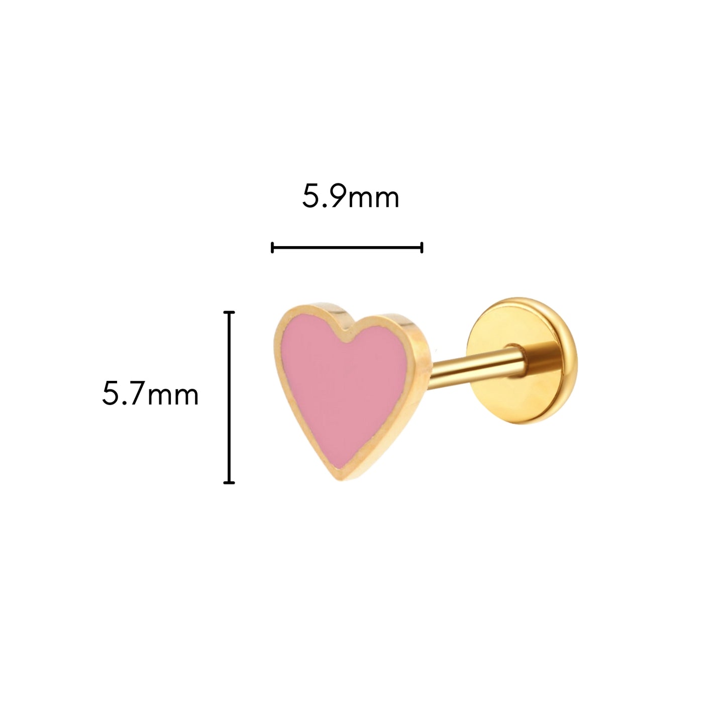 Pink Heart Enamel Flat Back Stud