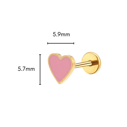 Pink Heart Enamel Flat Back Stud