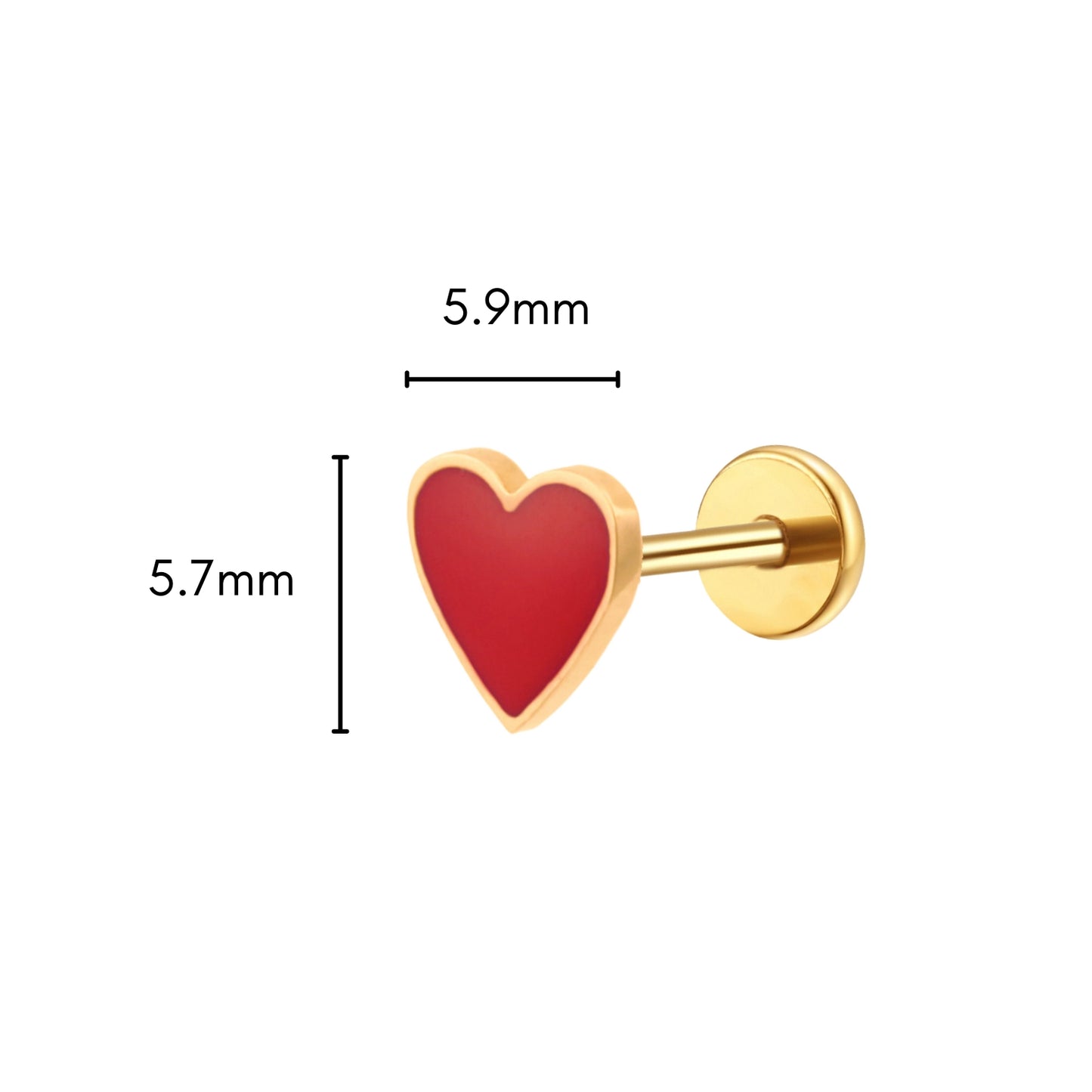 Red Heart Enamel Flat Back Stud